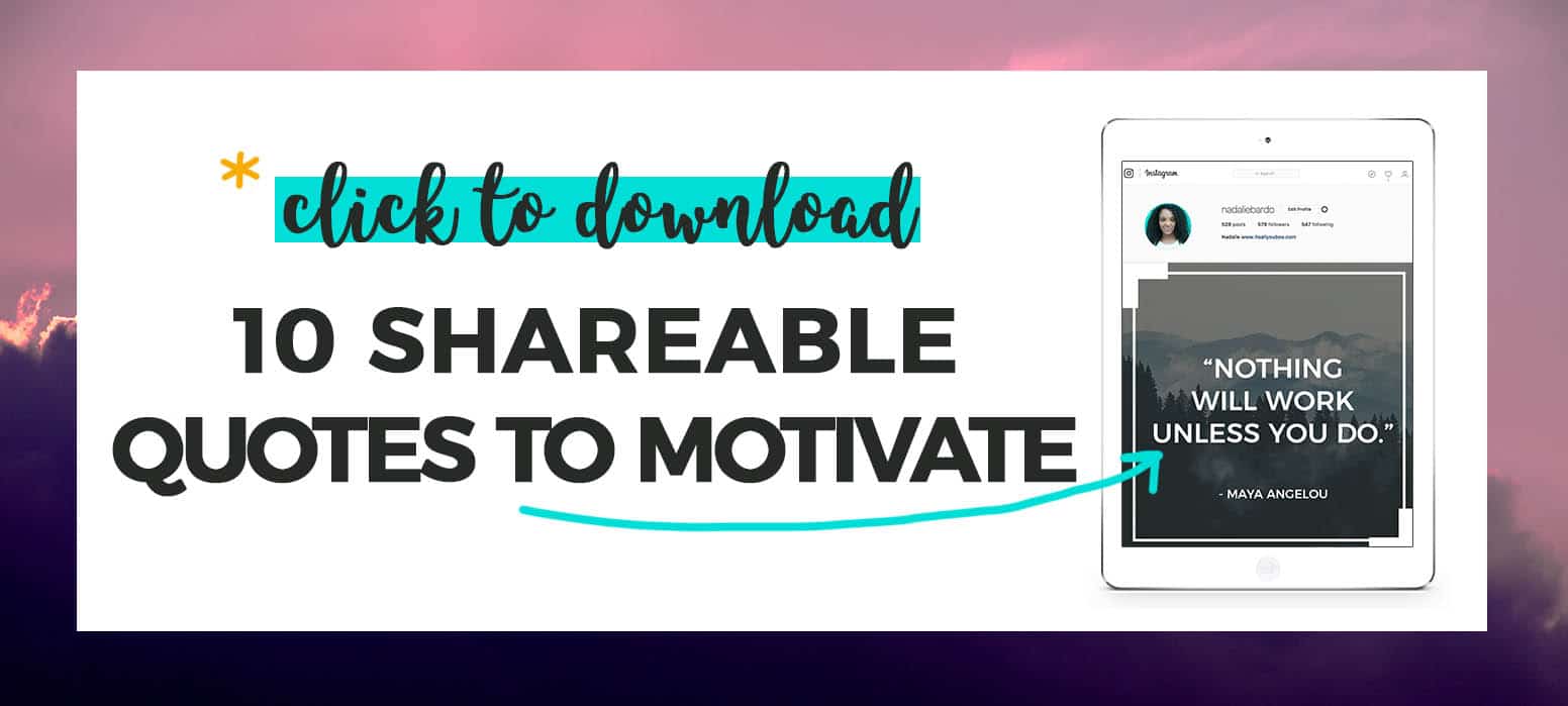 "10 shareable quotes to motivate perfect for social media" + preview of graphic on iPad