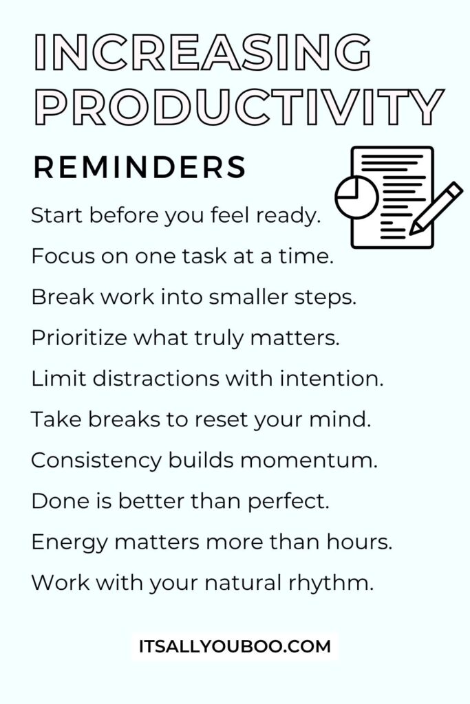 Increasing Productivity Reminders. For the reader to save for later.