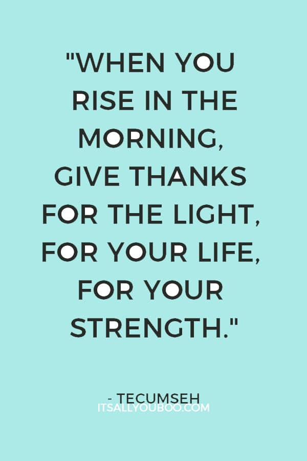 "When you rise in the morning, give thanks for the light, for your life, for your strength." - Tecumseh