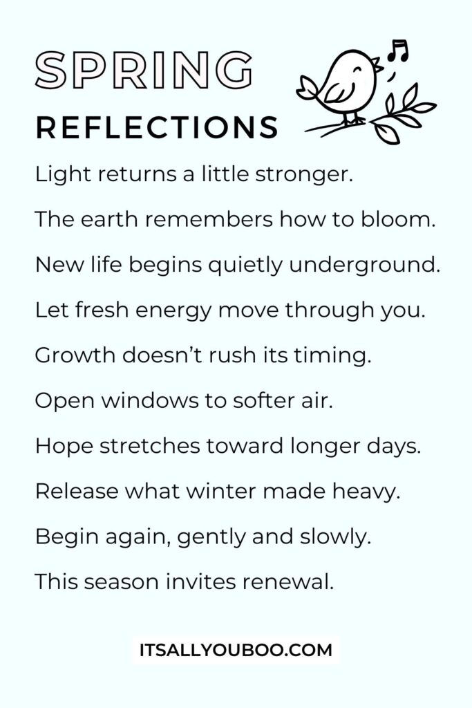 Your List of Spring Reflections. Shareable pin for the reader.