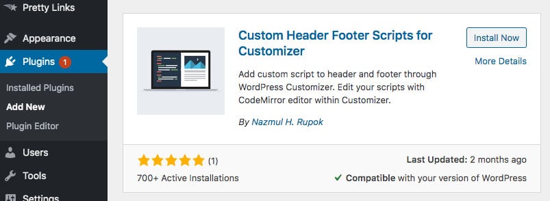 example of a header footer plugin for WordPress