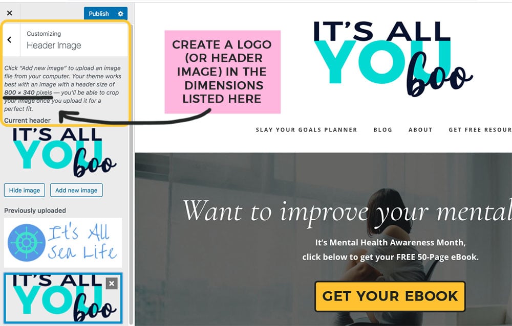 add a logo to your new blog in customize