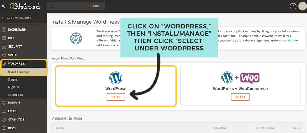 installing wordpress on siteground to start blog