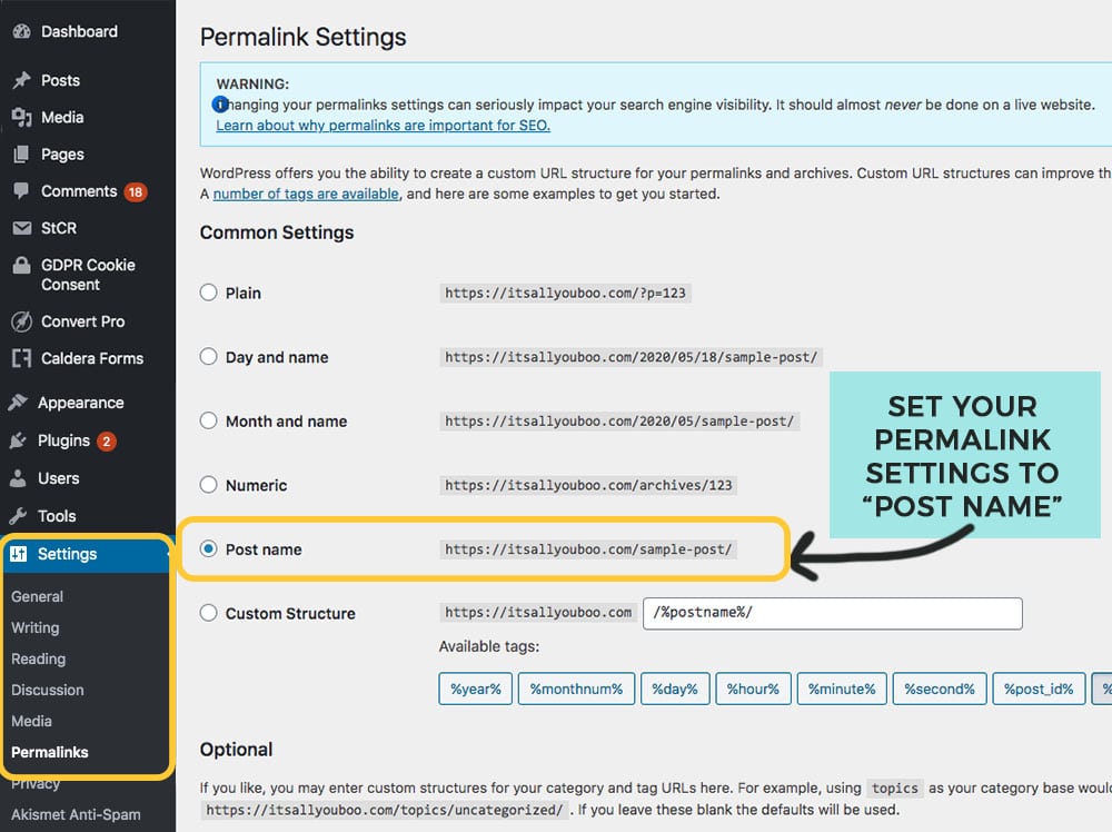 how to update your permalink settings