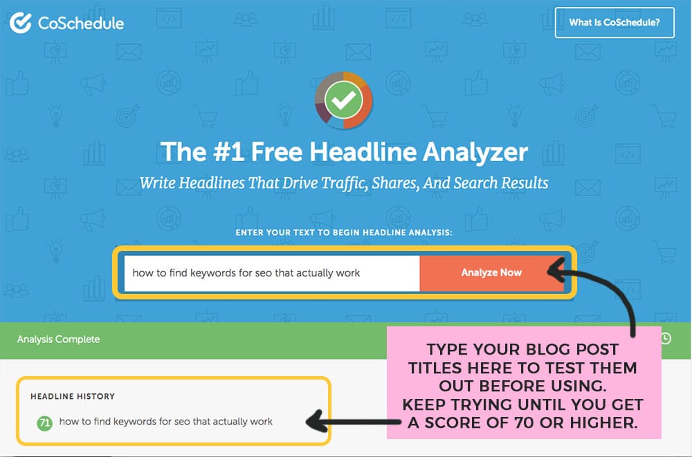 using coschedule headline analyzer to write blog post titles