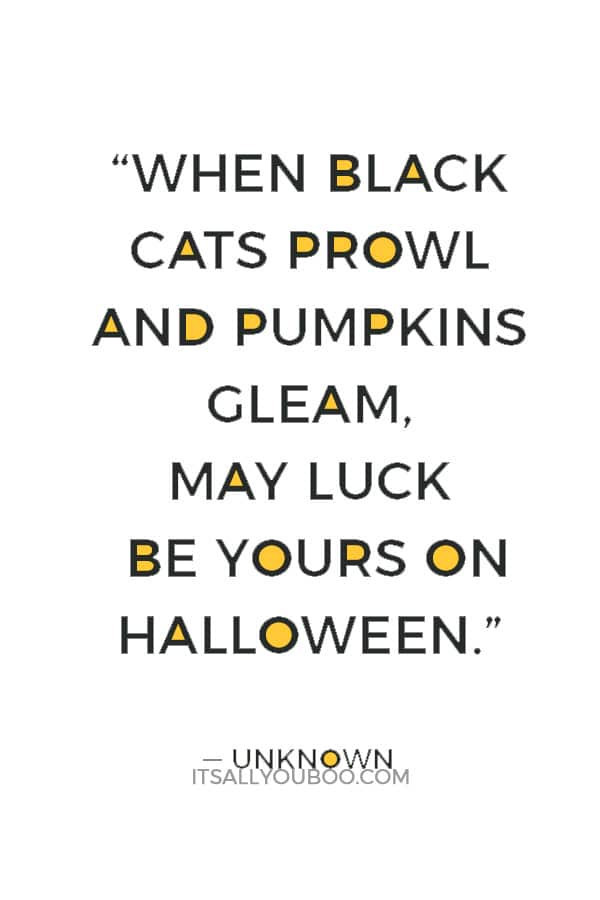 “When black cats prowl and pumpkins gleam, may luck be yours on Halloween.” ― Unknown