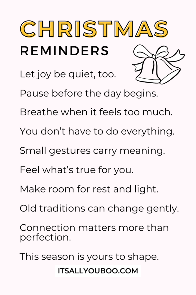 Your list of Christmas Reminders. For the reader to save for later.