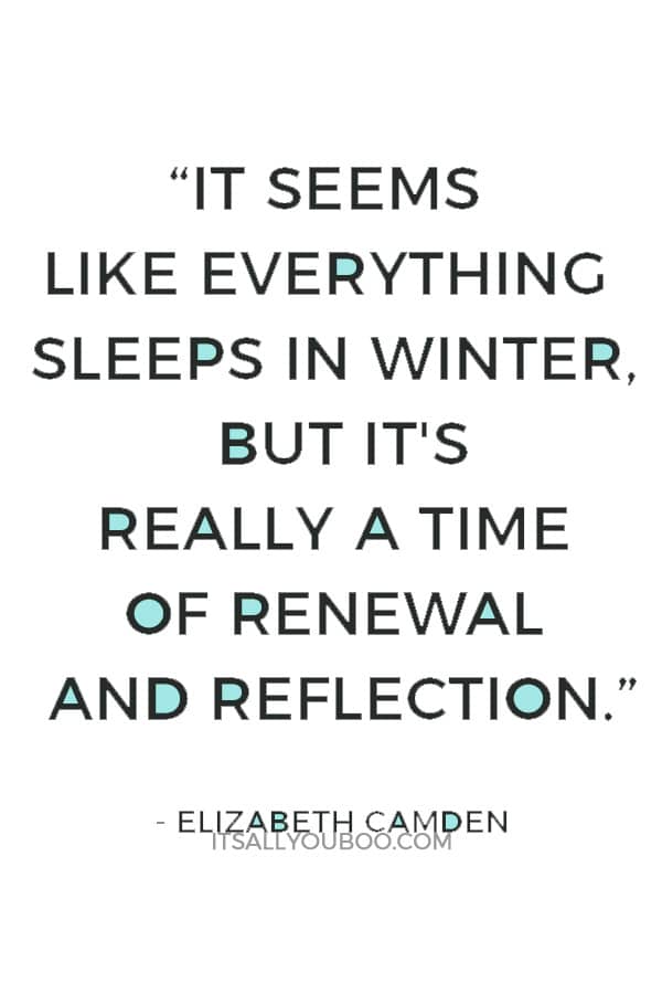 “It seems like everything sleeps in winter, but it's really a time of renewal and reflection.” ― Elizabeth Camden