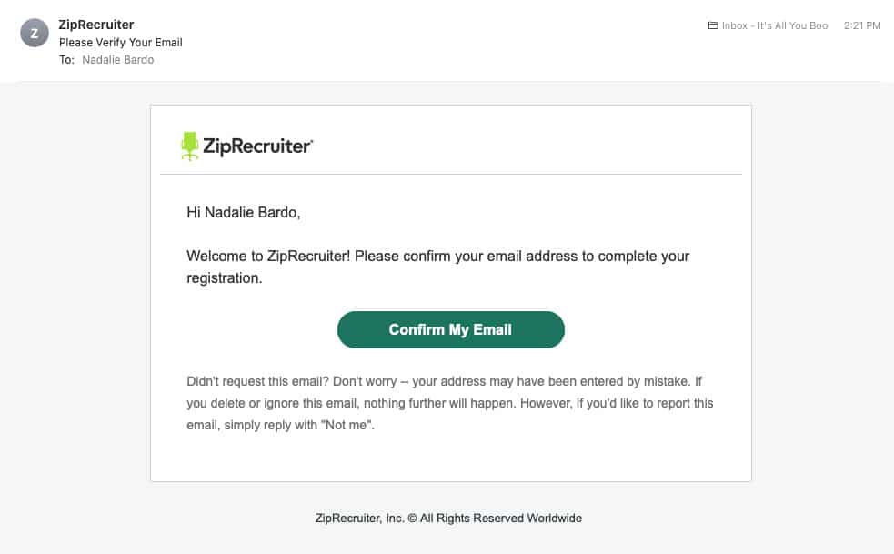 verify your email address ZipRecruiter