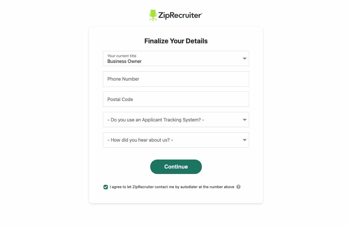 Signing up for ZipRecruiter