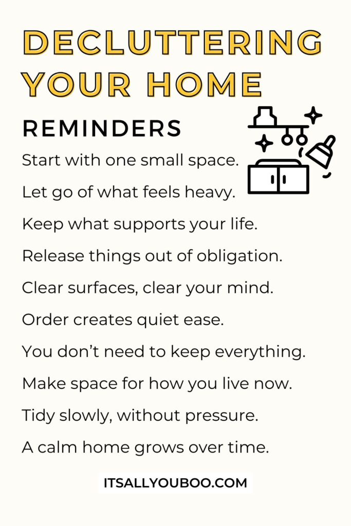 Decluttering Your Home Reminders. For the reader to save for later.
