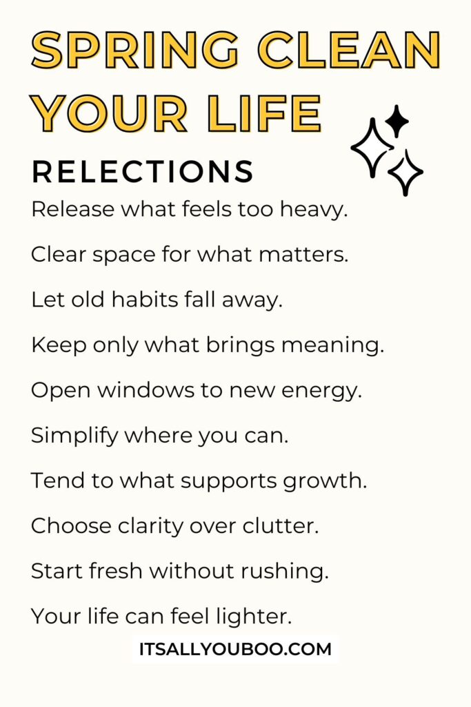 Spring Clean Your Life Reflections. For the reader to save for later.