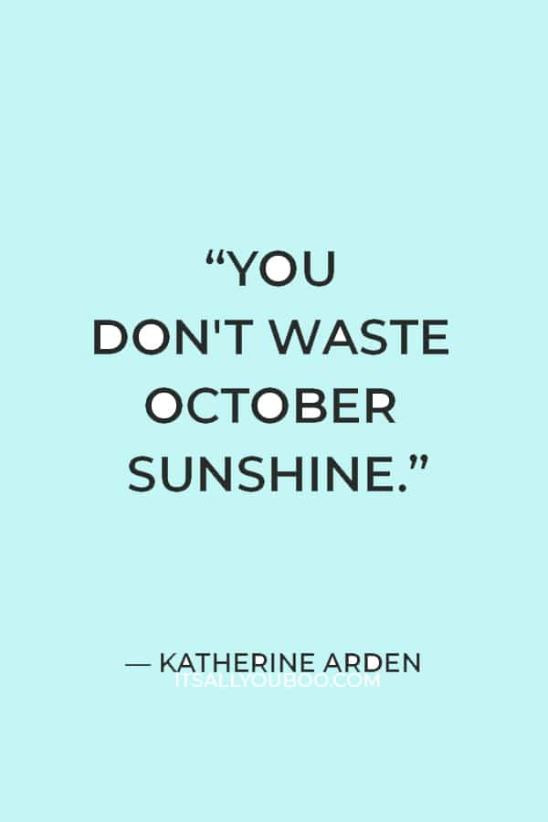 “You don't waste October sunshine. Soon the old autumn sun would bed down in cloud blankets, and there would be weeks of gray rain before it finally decided to snow.” ― Katherine Arden