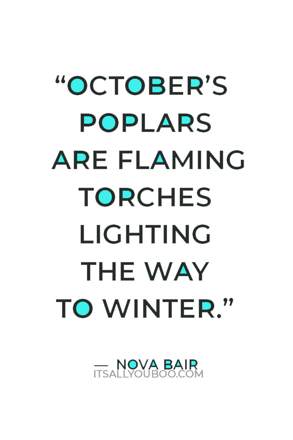 “October’s poplars are flaming torches lighting the way to winter.” ― Nova Bair