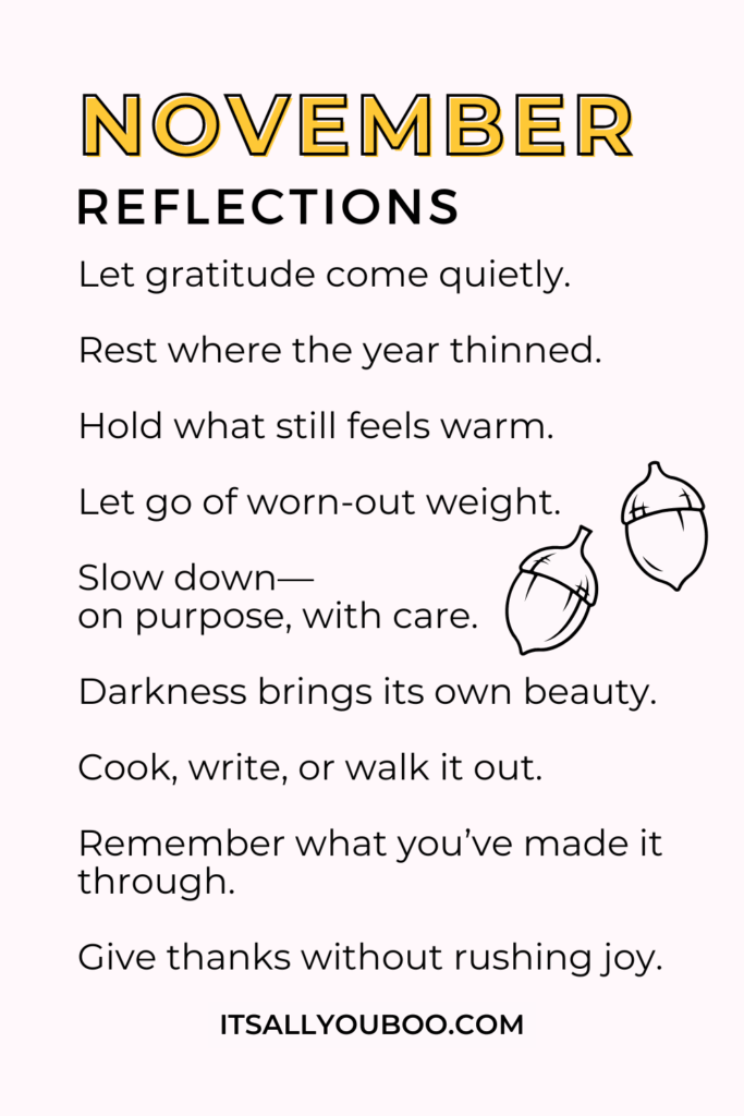Mindful Reflections for November. List of reminders for reader.