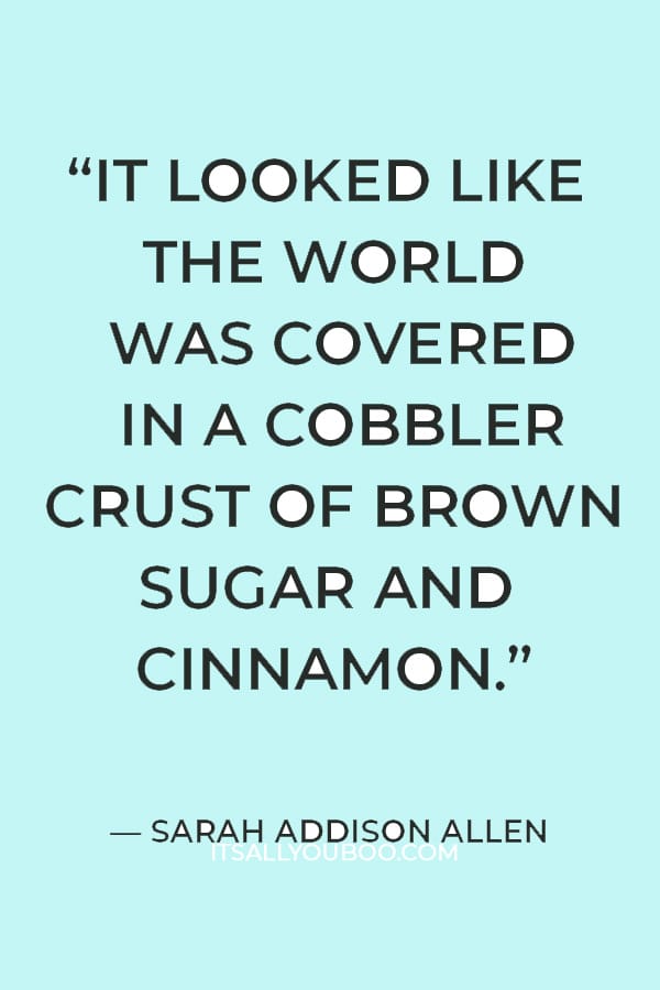 “It looked like the world was covered in a cobbler crust of brown sugar and cinnamon.” — Sarah Addison Allen