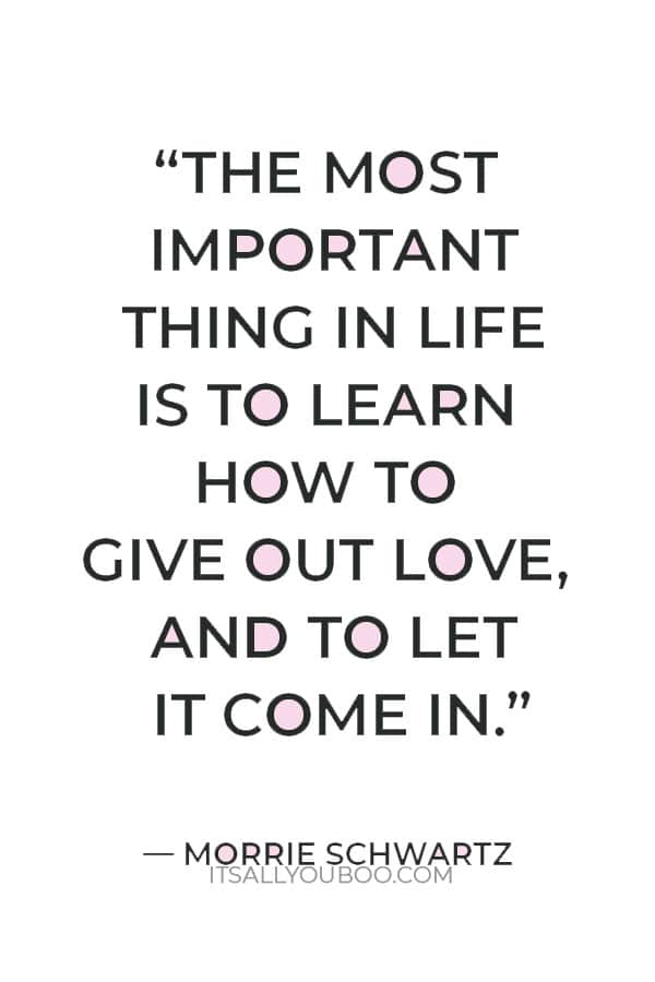 “The most important thing in life is to learn how to give out love, and to let it come in.” — Morrie Schwartz