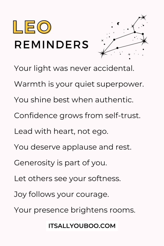list of Leo zodiac reminders. for the reader to save for later. 