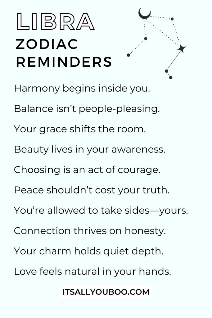 Your list of Libra zodiac reminders. For the reader to save for later.