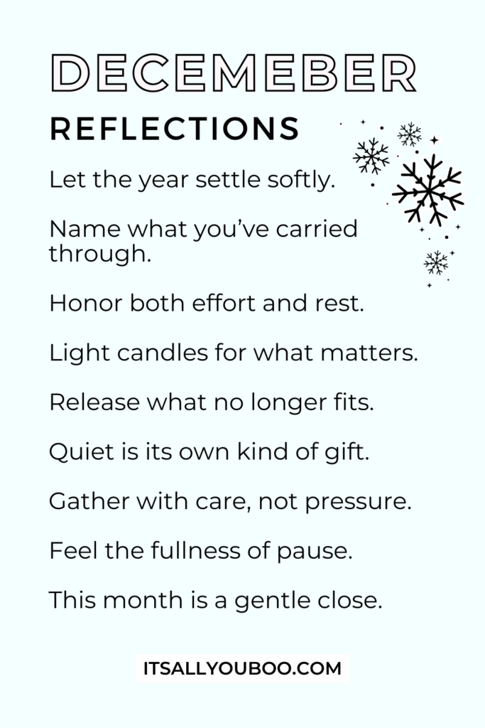 List of December Reflections. Reminders for the reader.