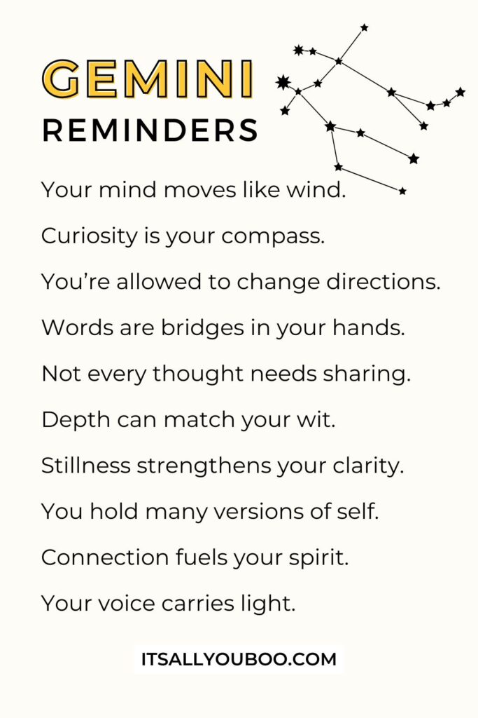 Your Gemini Zodiac Reminders. For the reader to save for later.