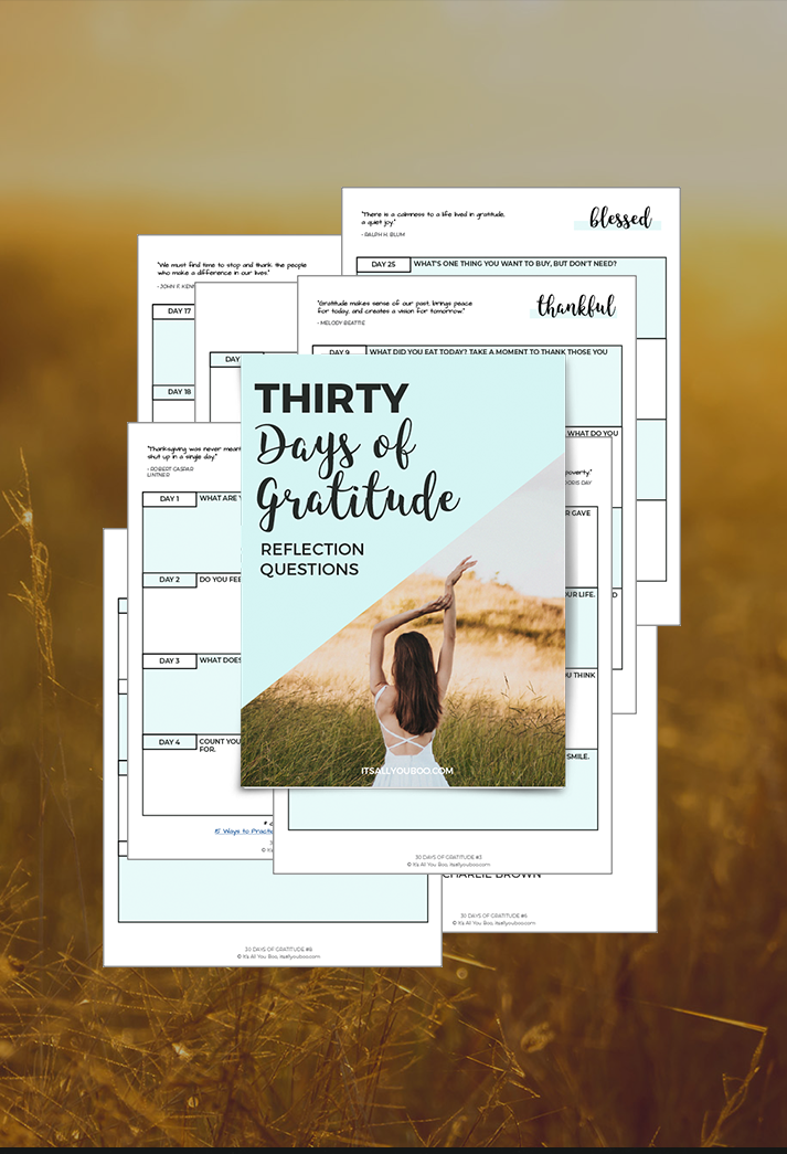 Gratitude Journal Preview pages over a harvest background.