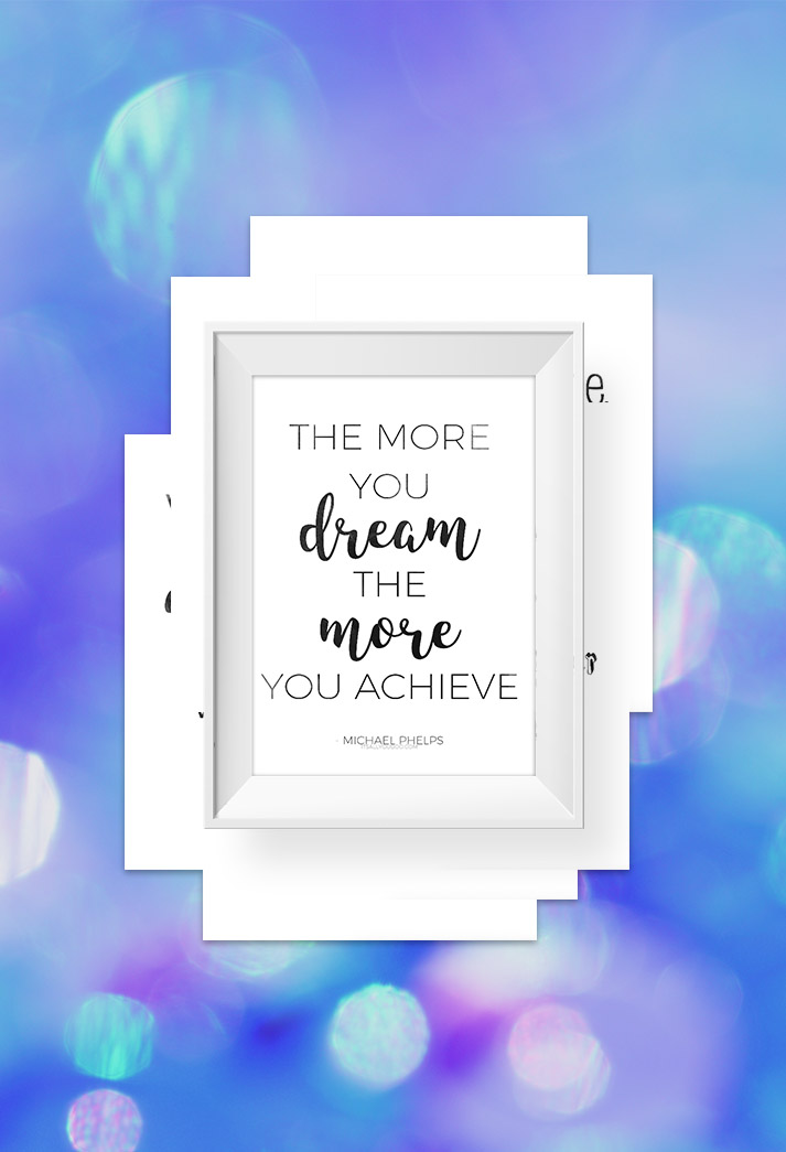 Printable Dream Quotes Preview over a blue dream like background. Showing what this freebie is.