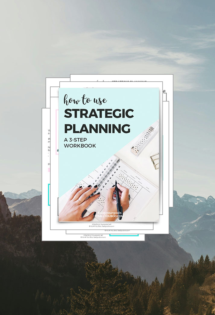 Strategic Planning Workbook Preview of Pages in front of a nature background.