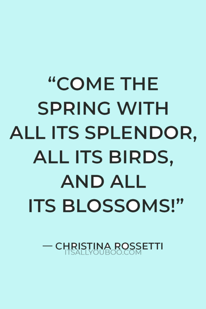 “Come the spring with all its splendor, all its birds, and all its blossoms!” — Christina Rossetti