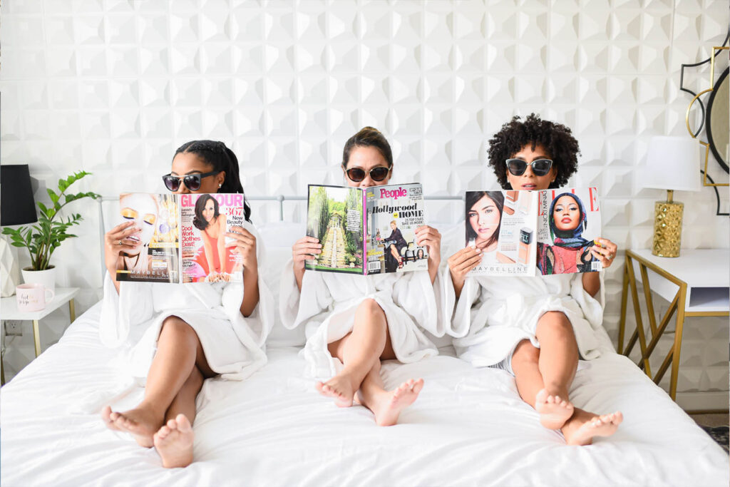 Friends Having a Spa Day with Magazines.