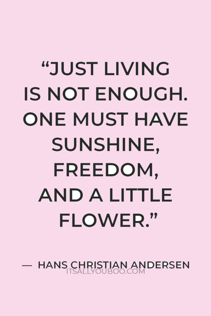 "Just living is not enough. One must have sunshine, freedom, and a little flower." — Hans Christian Andersen