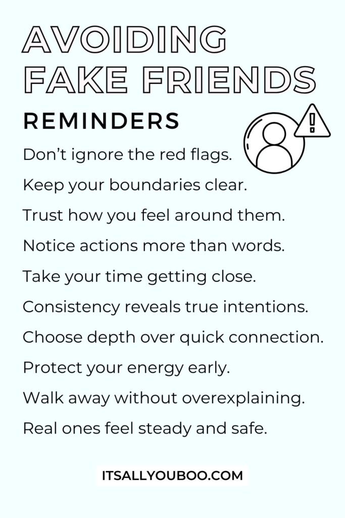 Avoiding Fake Friends Reminders. For reader to save for later.