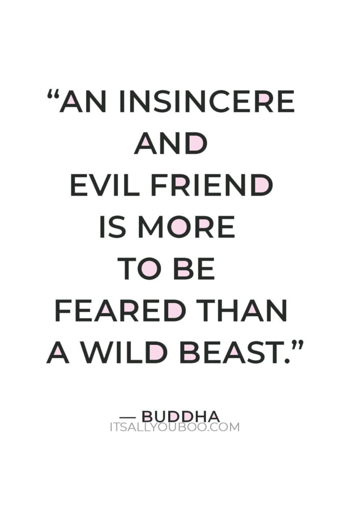 “An insincere and evil friend is more to be feared than a wild beast; a wild beast may wound your body, but an evil friend will wound your mind” — Buddha