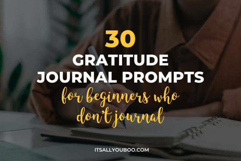 Gratitude journal prompts for beginners. Feature image for blog post.