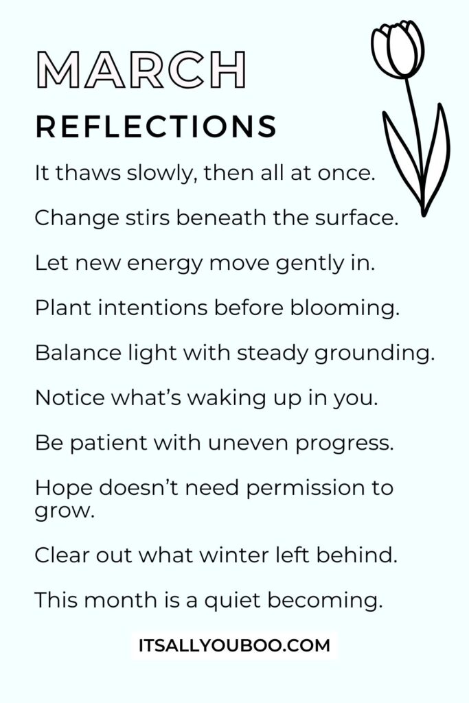 List of March Reminders and Reflections. To inspire the reader this March.